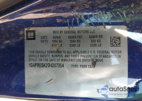 2013 Buick Verano Convenience Group from USA, damaged, VIN 1G4PR5SK2D4207354